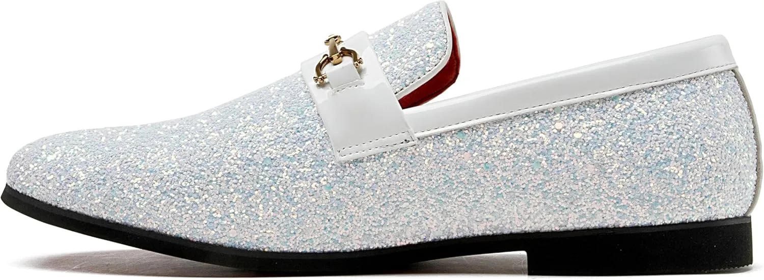 Men Loafer Metallic Textured Slip-on Glitter Sequins Fashion Wedding Dress Shoes Golden