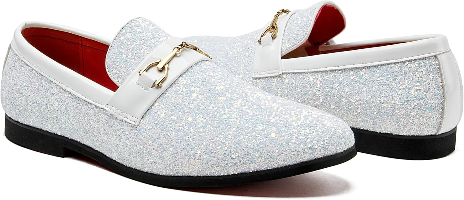Men Loafer Metallic Textured Slip-on Glitter Sequins Fashion Wedding Dress Shoes Golden