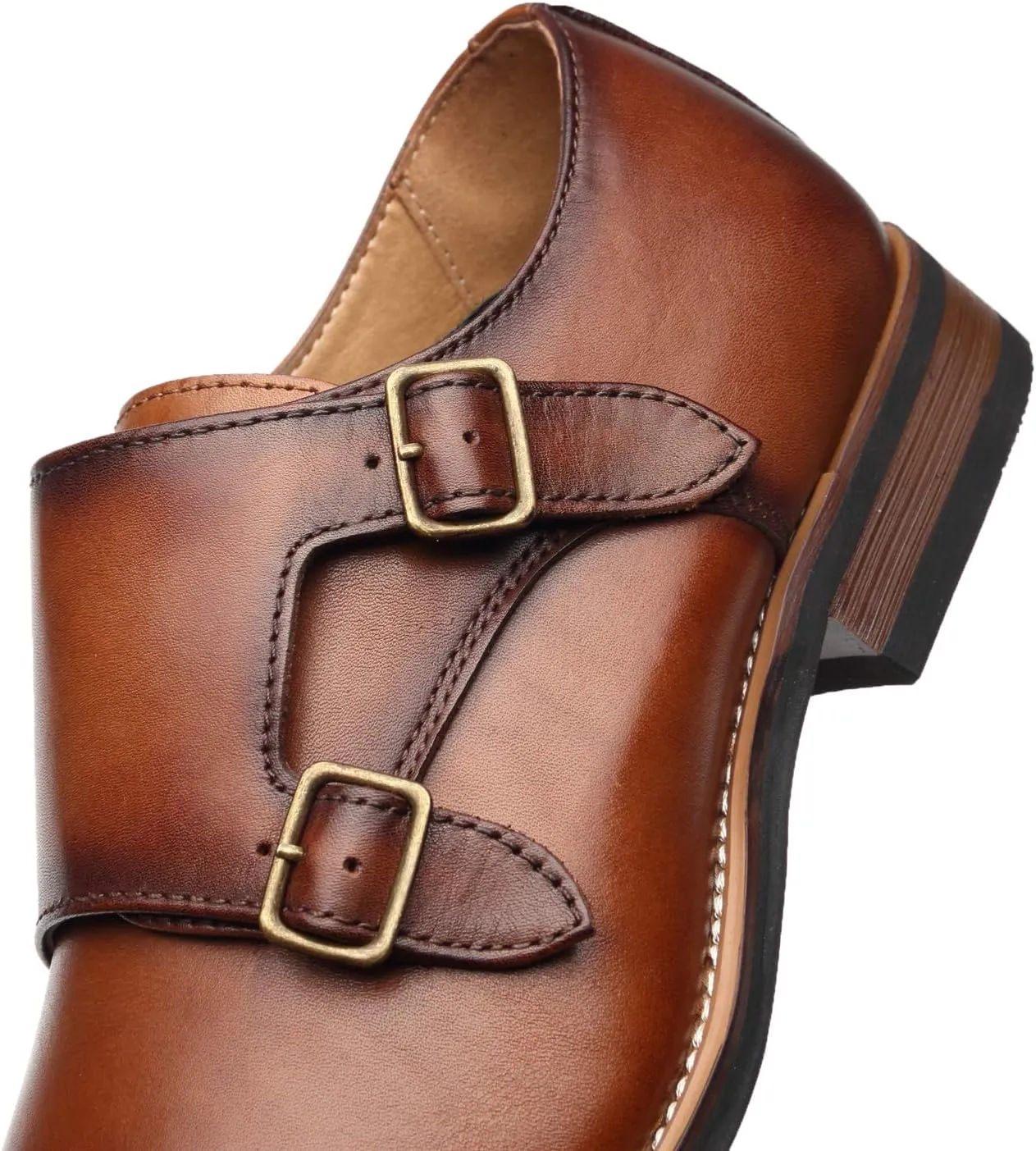 Mens Double Monk Strap Slip on Loafer Cap Toe Leather Oxford Formal Business Casual Comfortable Dress Shoes for Men