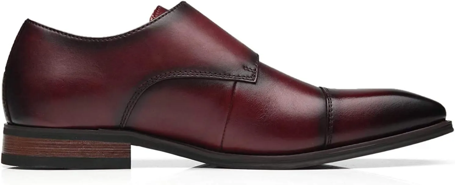 Mens Double Monk Strap Slip on Loafer Cap Toe Leather Oxford Formal Business Casual Comfortable Dress Shoes for Men