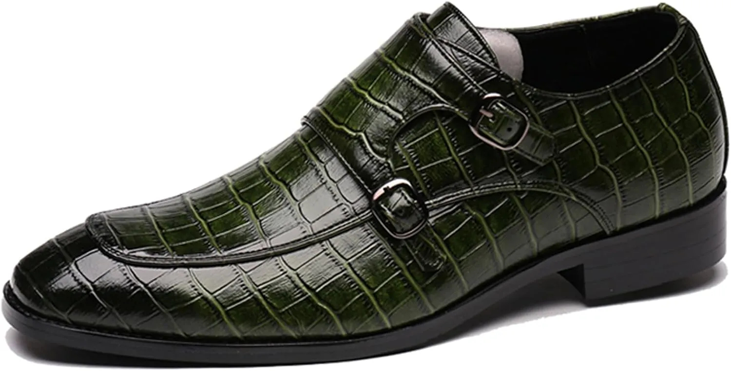 Mens Double Monk Strap Slip on Loafer Leather Formal Business Casual Comfortable Dress Shoes for Men