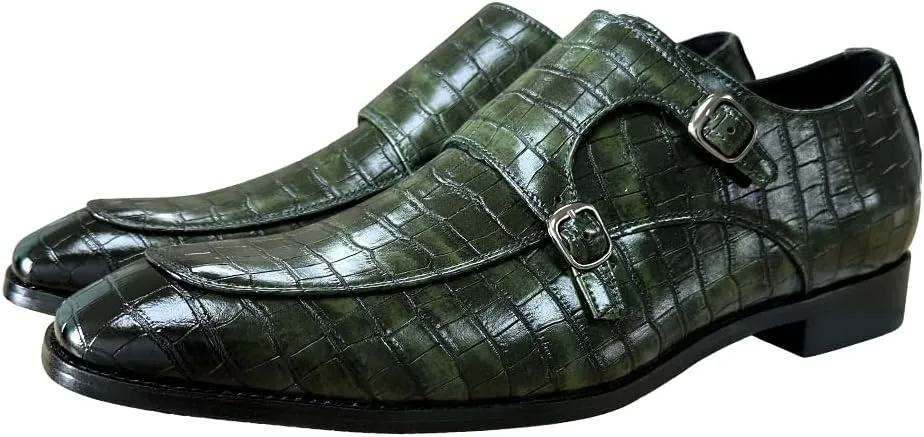 Mens Double Monk Strap Slip on Loafer Leather Formal Business Casual Comfortable Dress Shoes for Men
