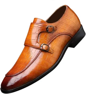 Mens Double Monk Strap Slip on Loafer Leather Formal Business Casual Comfortable Dress Shoes for Men
