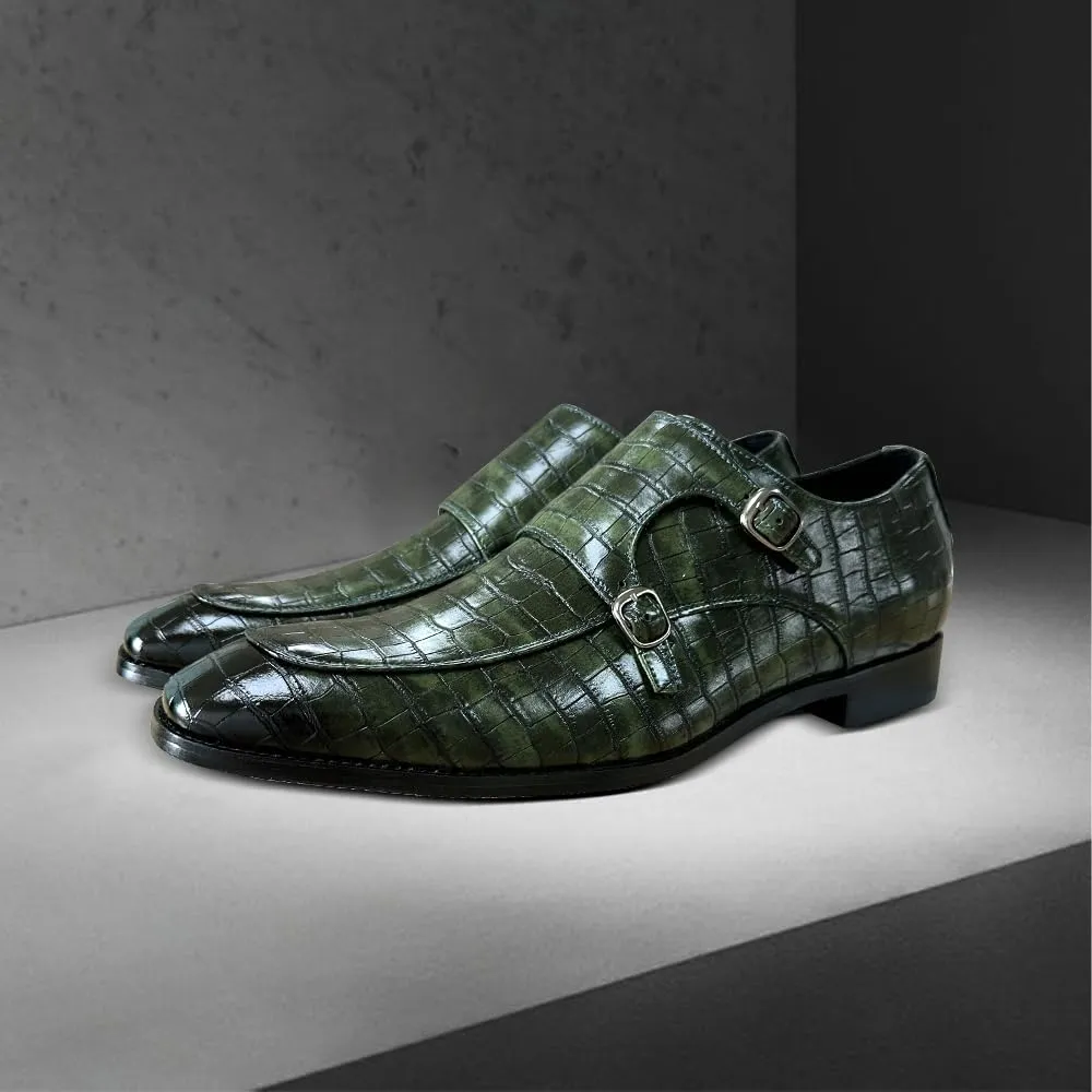 Mens Double Monk Strap Slip on Loafer Leather Formal Business Casual Comfortable Dress Shoes for Men
