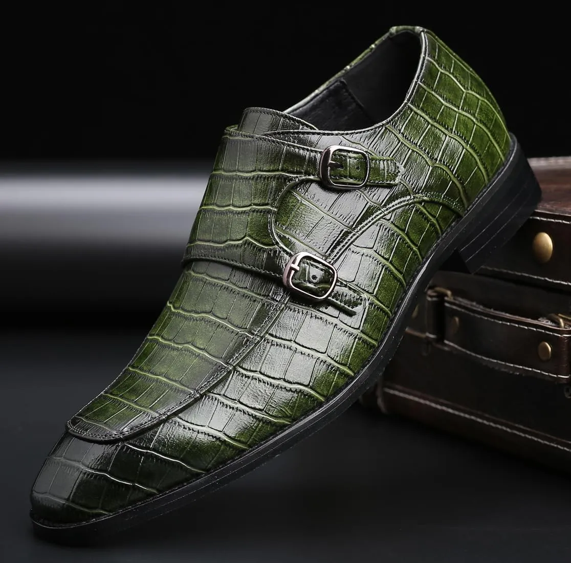 Mens Double Monk Strap Slip on Loafer Leather Formal Business Casual Comfortable Dress Shoes for Men