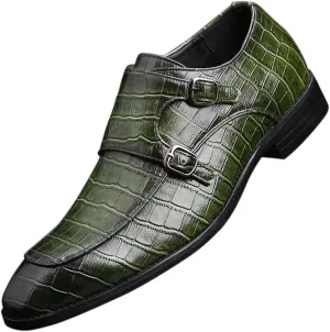 Mens Double Monk Strap Slip on Loafer Leather Formal Business Casual Comfortable Dress Shoes for Men