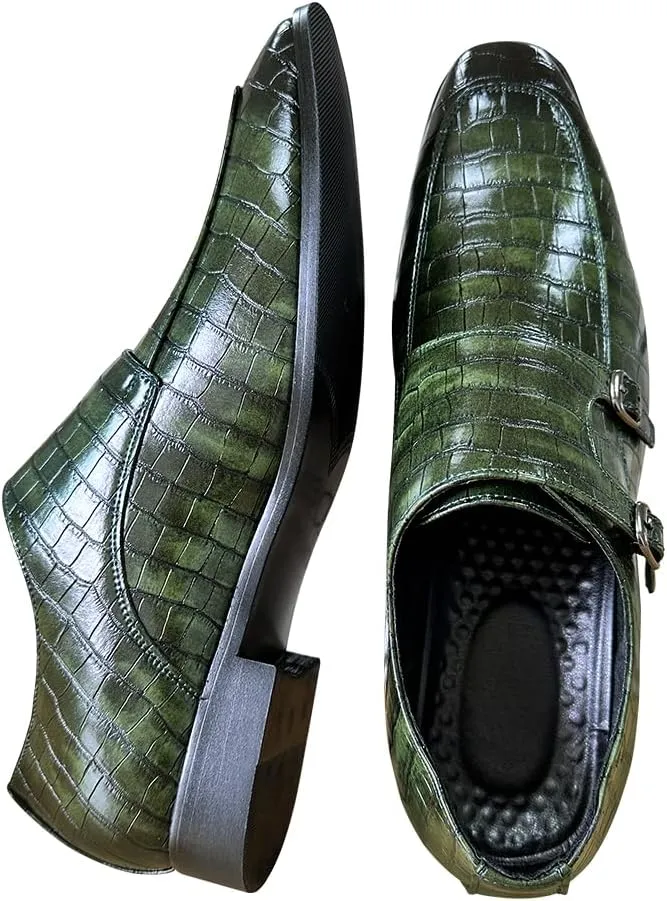 Mens Double Monk Strap Slip on Loafer Leather Formal Business Casual Comfortable Dress Shoes for Men