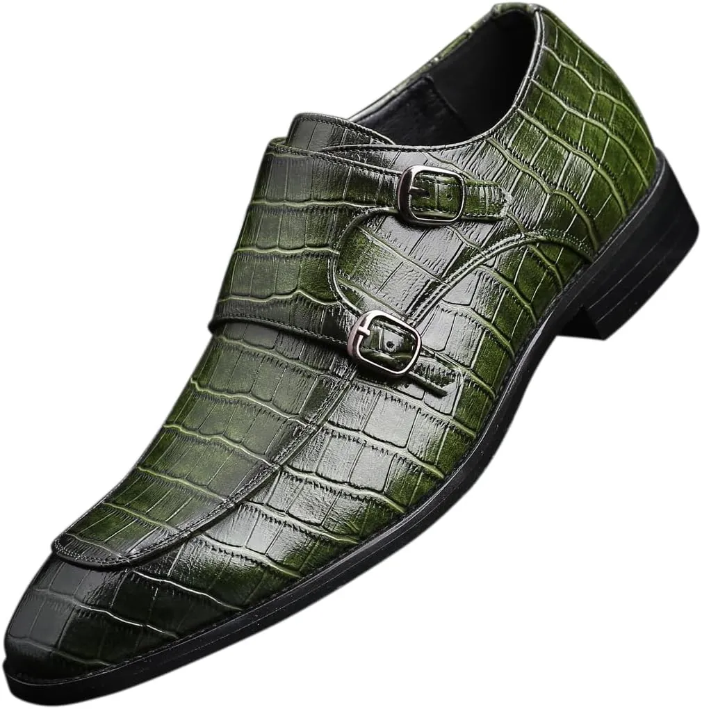 Mens Double Monk Strap Slip on Loafer Leather Formal Business Casual Comfortable Dress Shoes for Men