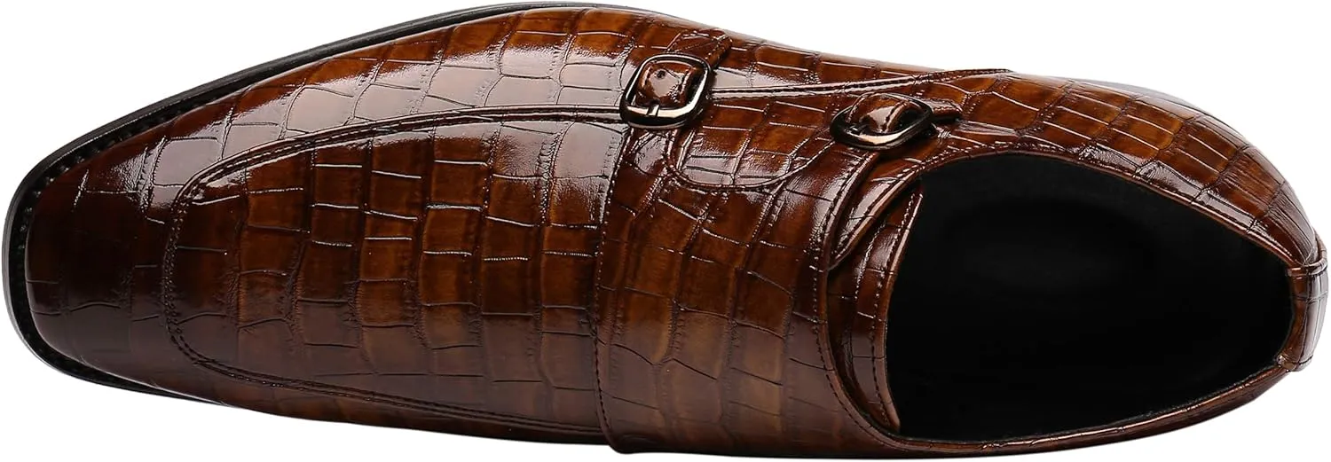 Mens Double Monk Strap Slip on Loafer Leather Formal Business Casual Comfortable Dress Shoes for Men