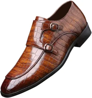 Mens Double Monk Strap Slip on Loafer Leather Formal Business Casual Comfortable Dress Shoes for Men