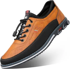 Mens Dress Shoes Casual Oxfords Lace-Up Lightweight Formal Business Shoes Leather Loafers Fashion Sneakers Driving Loafers Orange
