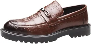 Men's Fashion Crocodile Pattern Dress Shoes Slip-On Loafers Formal Business Casual Moccasins Driving Leather Shoes