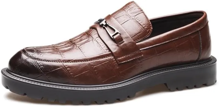 Men's Fashion Crocodile Pattern Dress Shoes Slip-On Loafers Formal Business Casual Moccasins Driving Leather Shoes
