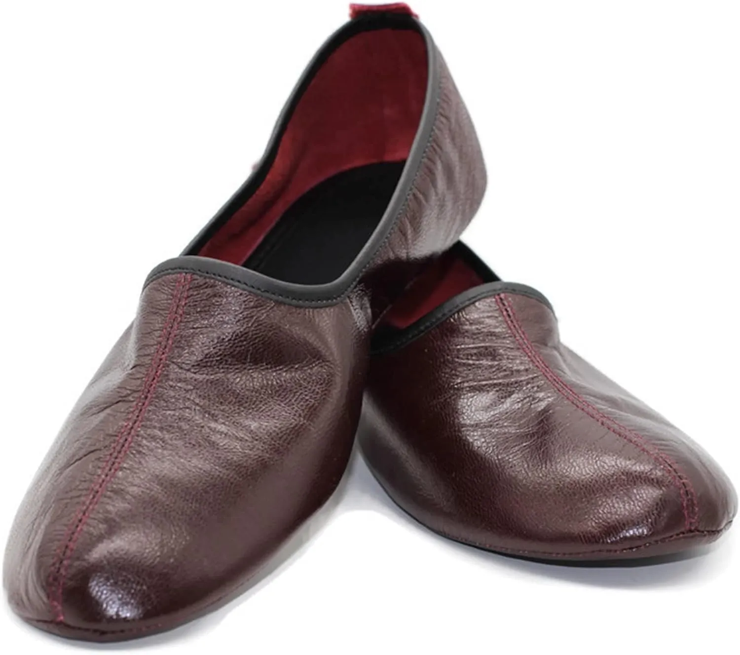 Mens Indoor Leather Slippers Bordeaux Traditional Babouche House Shoes Barefoot Moccasin
