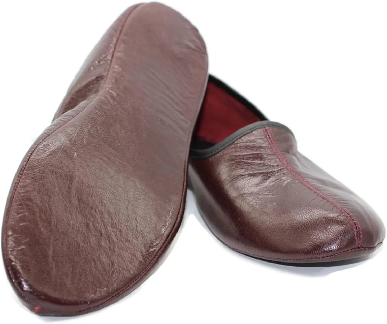 Mens Indoor Leather Slippers Bordeaux Traditional Babouche House Shoes Barefoot Moccasin