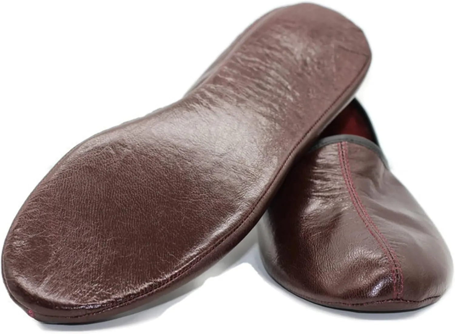 Mens Indoor Leather Slippers Bordeaux Traditional Babouche House Shoes Barefoot Moccasin