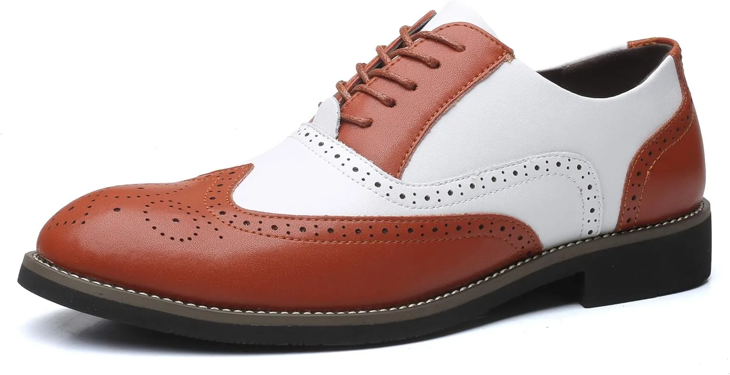 Mens Lace Up Dress Shoes Modern Double-Color Formal Business Wingtip Oxford Derby
