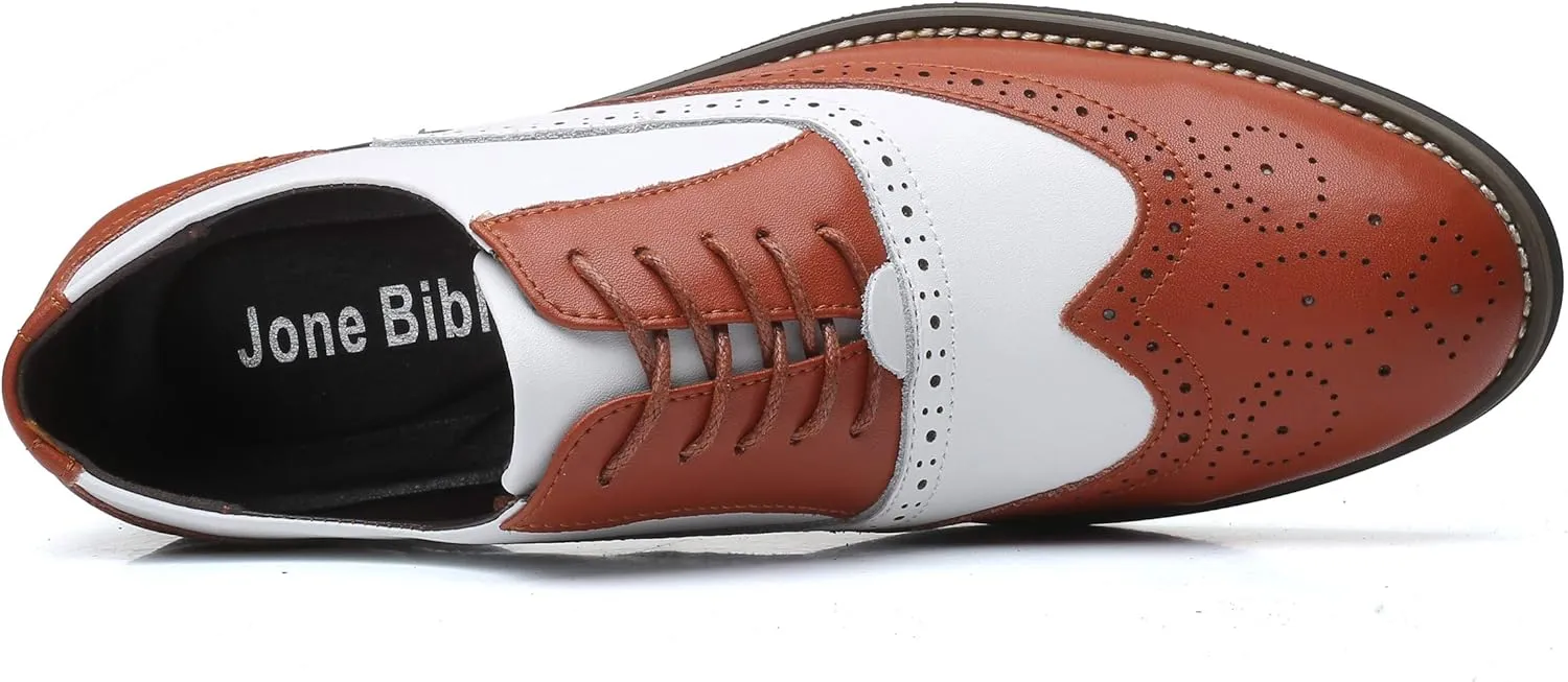 Mens Lace Up Dress Shoes Modern Double-Color Formal Business Wingtip Oxford Derby