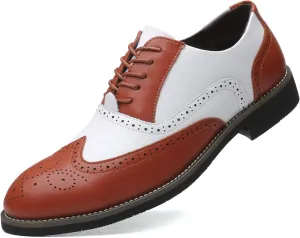 Mens Lace Up Dress Shoes Modern Double-Color Formal Business Wingtip Oxford Derby