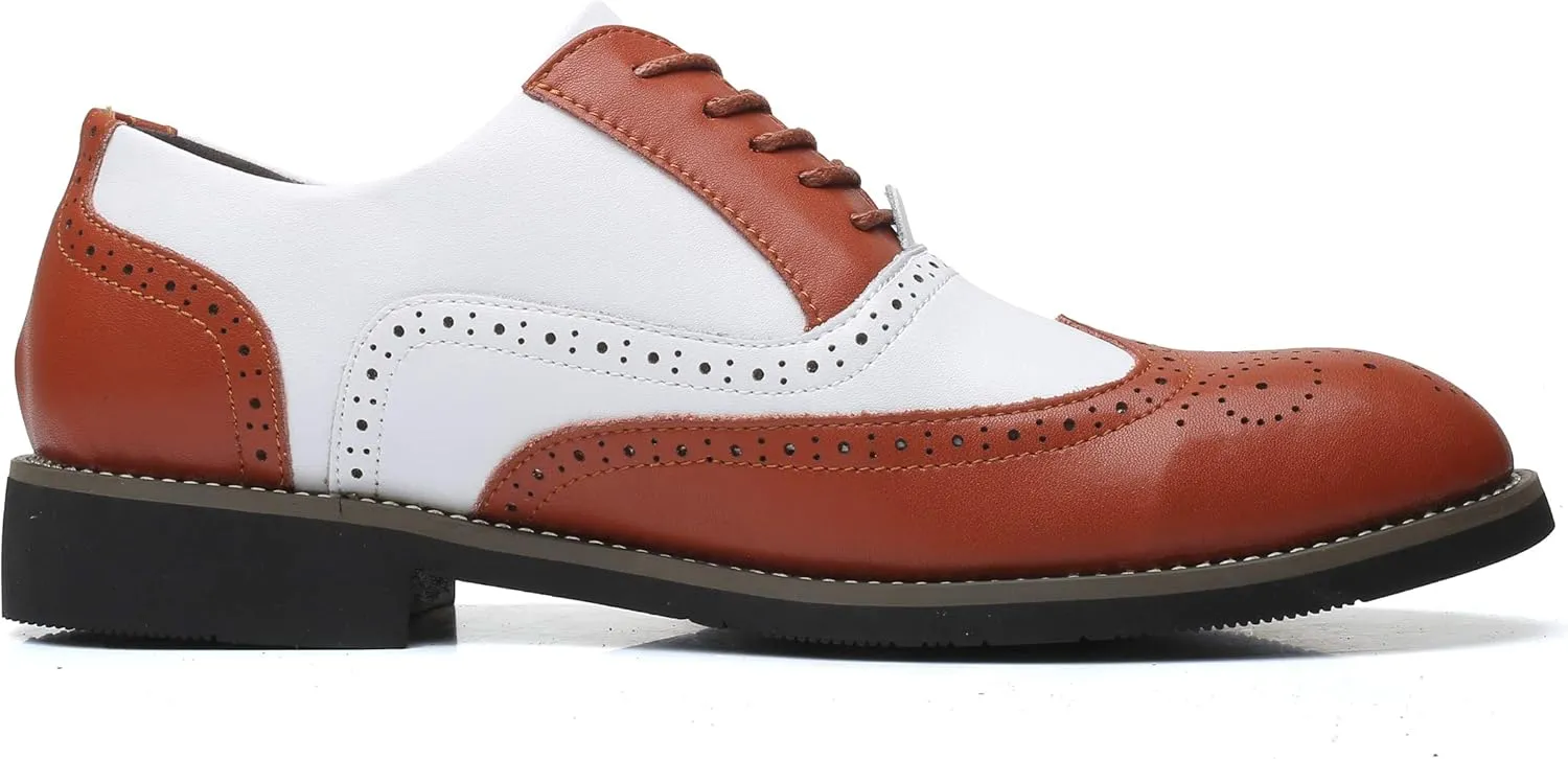 Mens Lace Up Dress Shoes Modern Double-Color Formal Business Wingtip Oxford Derby