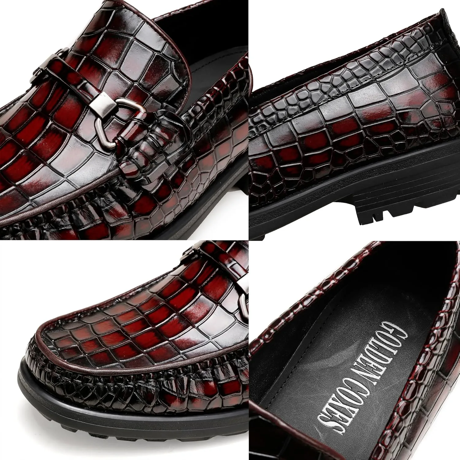 Men's Leather Dress Shoes, Classic Crocodile Printed Dress Shoes Casual Slip-on Penny Loafer for Mens