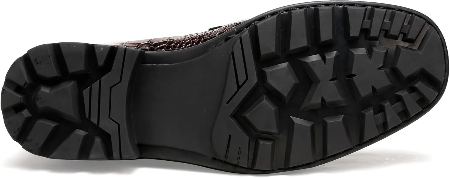 Men's Leather Dress Shoes, Classic Crocodile Printed Dress Shoes Casual Slip-on Penny Loafer for Mens