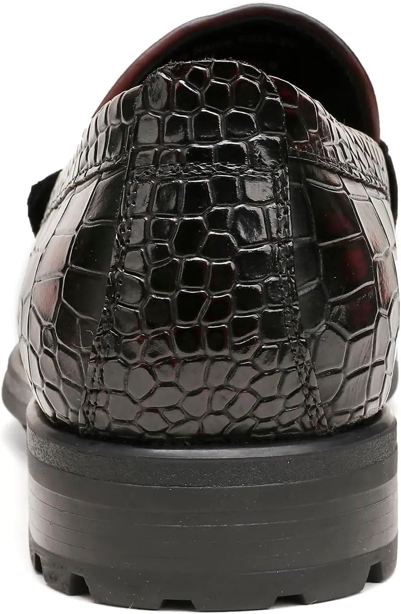 Men's Leather Dress Shoes, Classic Crocodile Printed Dress Shoes Casual Slip-on Penny Loafer for Mens