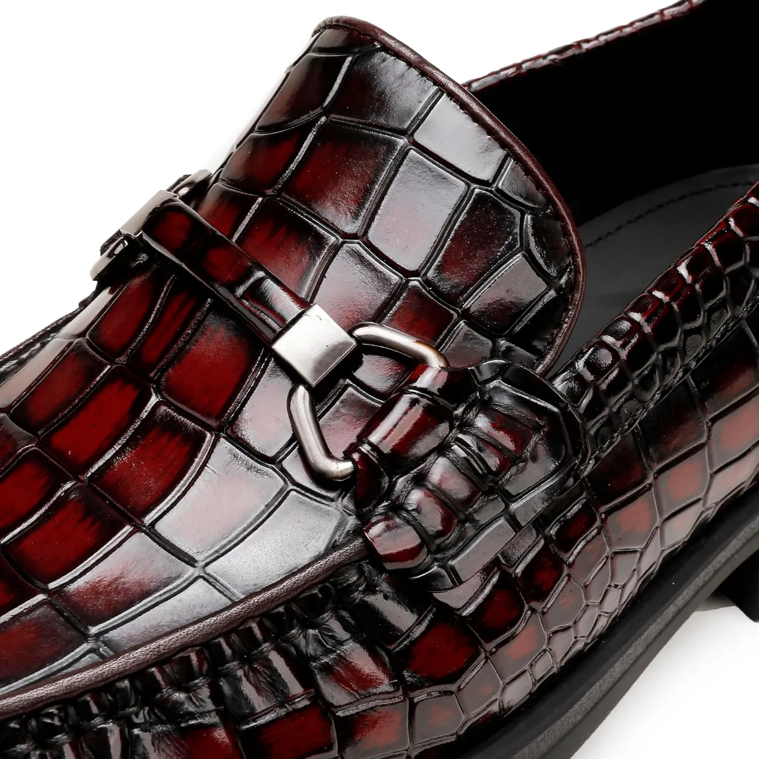 Men's Leather Dress Shoes, Classic Crocodile Printed Dress Shoes Casual Slip-on Penny Loafer for Mens