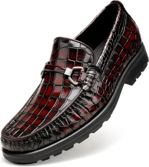 Men's Leather Dress Shoes, Classic Crocodile Printed Dress Shoes Casual Slip-on Penny Loafer for Mens