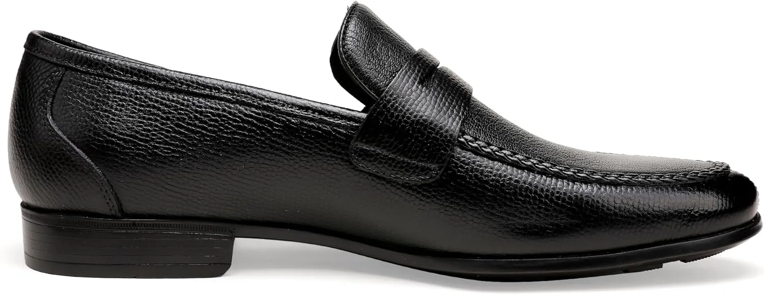 Men's Leather Penny Loafers Black Dress Shoes Cap Toe Formal Shoes for Men