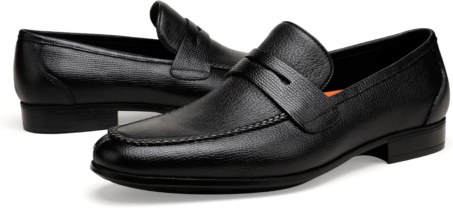 Men's Leather Penny Loafers Black Dress Shoes Cap Toe Formal Shoes for Men