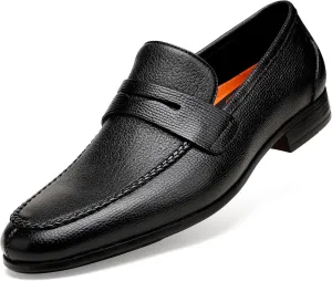 Men's Leather Penny Loafers Black Dress Shoes Cap Toe Formal Shoes for Men