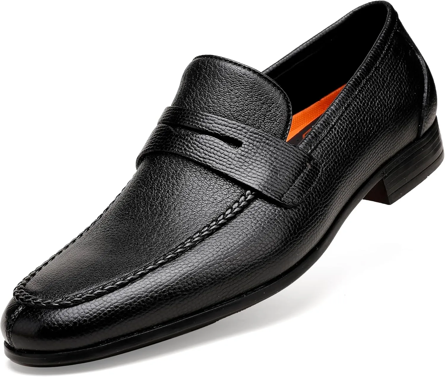 Men's Leather Penny Loafers Black Dress Shoes Cap Toe Formal Shoes for Men