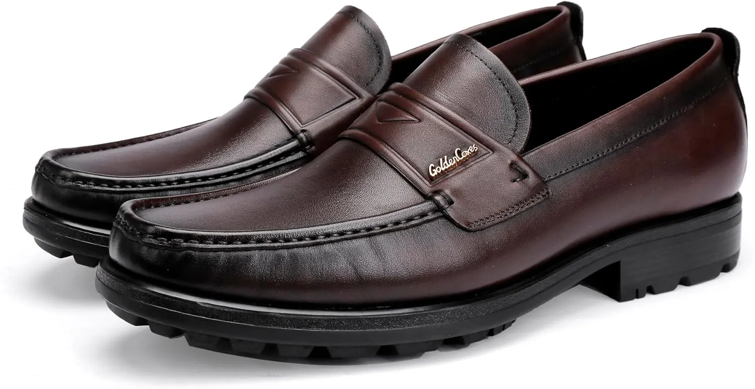 Mens Leather Tassel Loafer, Classic Luxury Smooth Upper Tassel Slip-on Penny Loafer for Mens, Black
