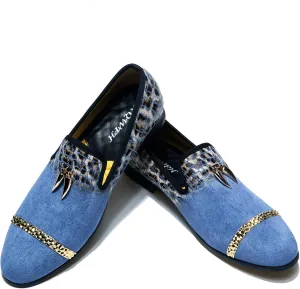 Mens Leopard Loafers Leather Embroidery Spiked Slip on Dress Shoes Slipper Luxury Fashion Penny Prom