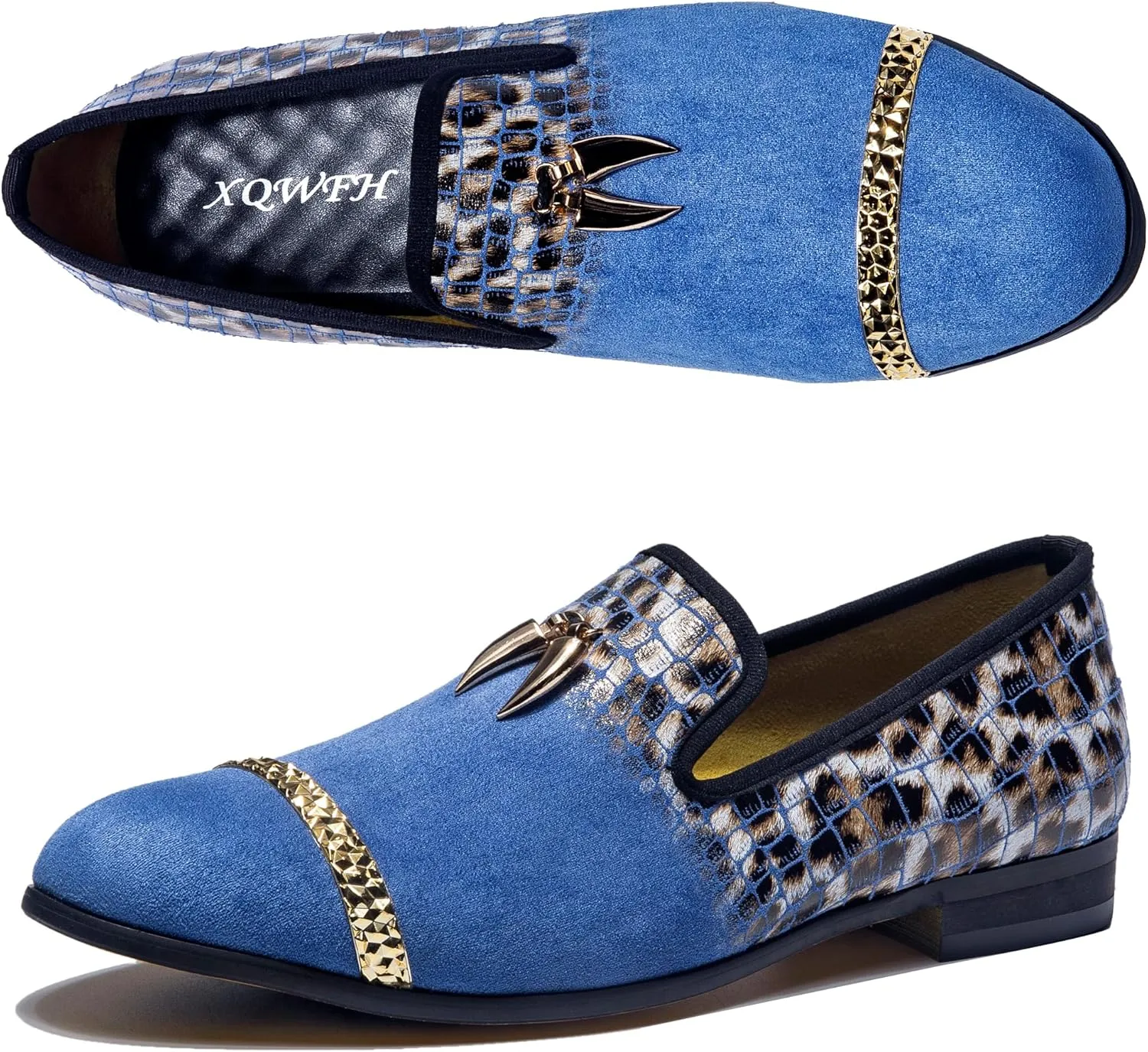 Mens Leopard Loafers Leather Embroidery Spiked Slip on Dress Shoes Slipper Luxury Fashion Penny Prom