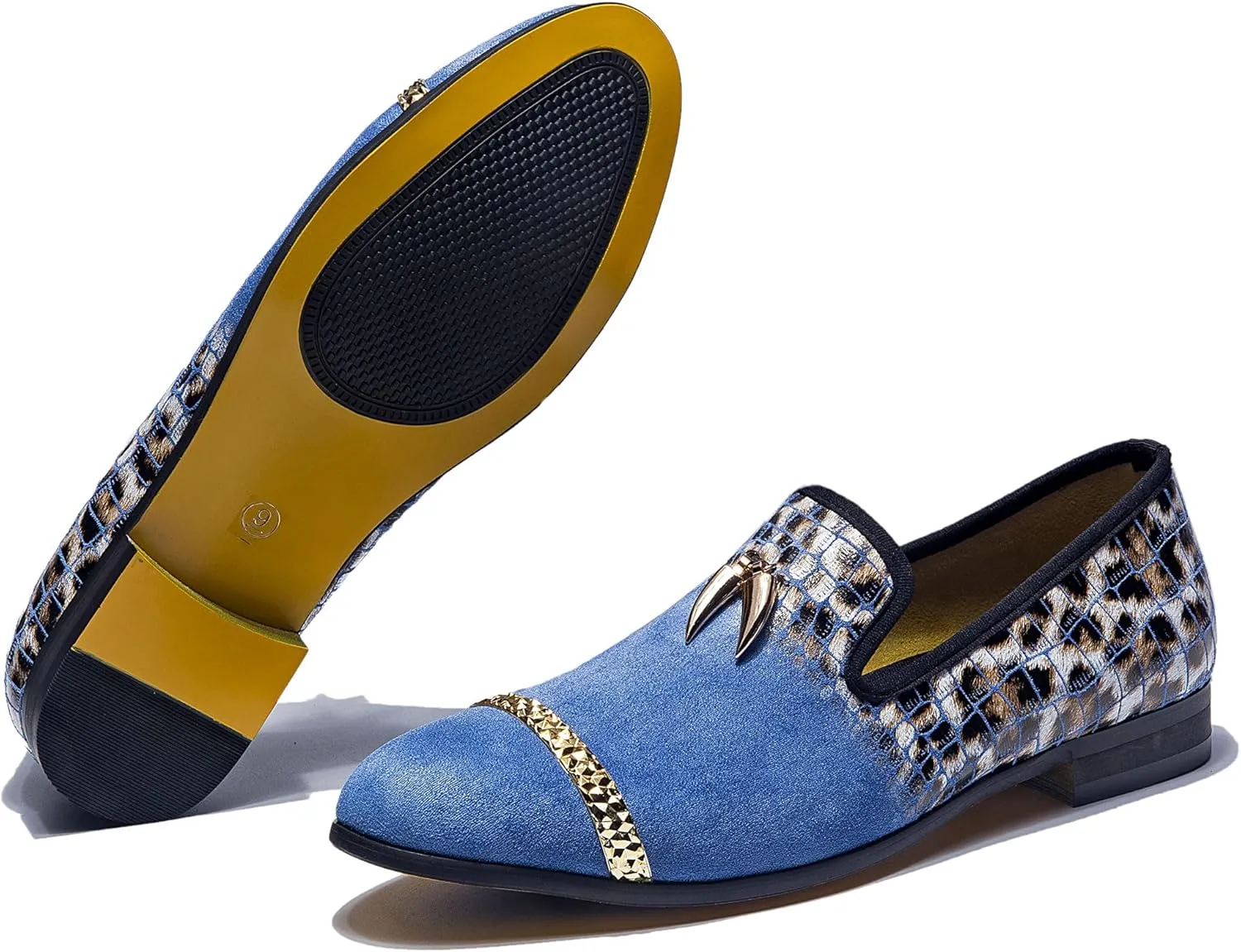 Mens Leopard Loafers Leather Embroidery Spiked Slip on Dress Shoes Slipper Luxury Fashion Penny Prom