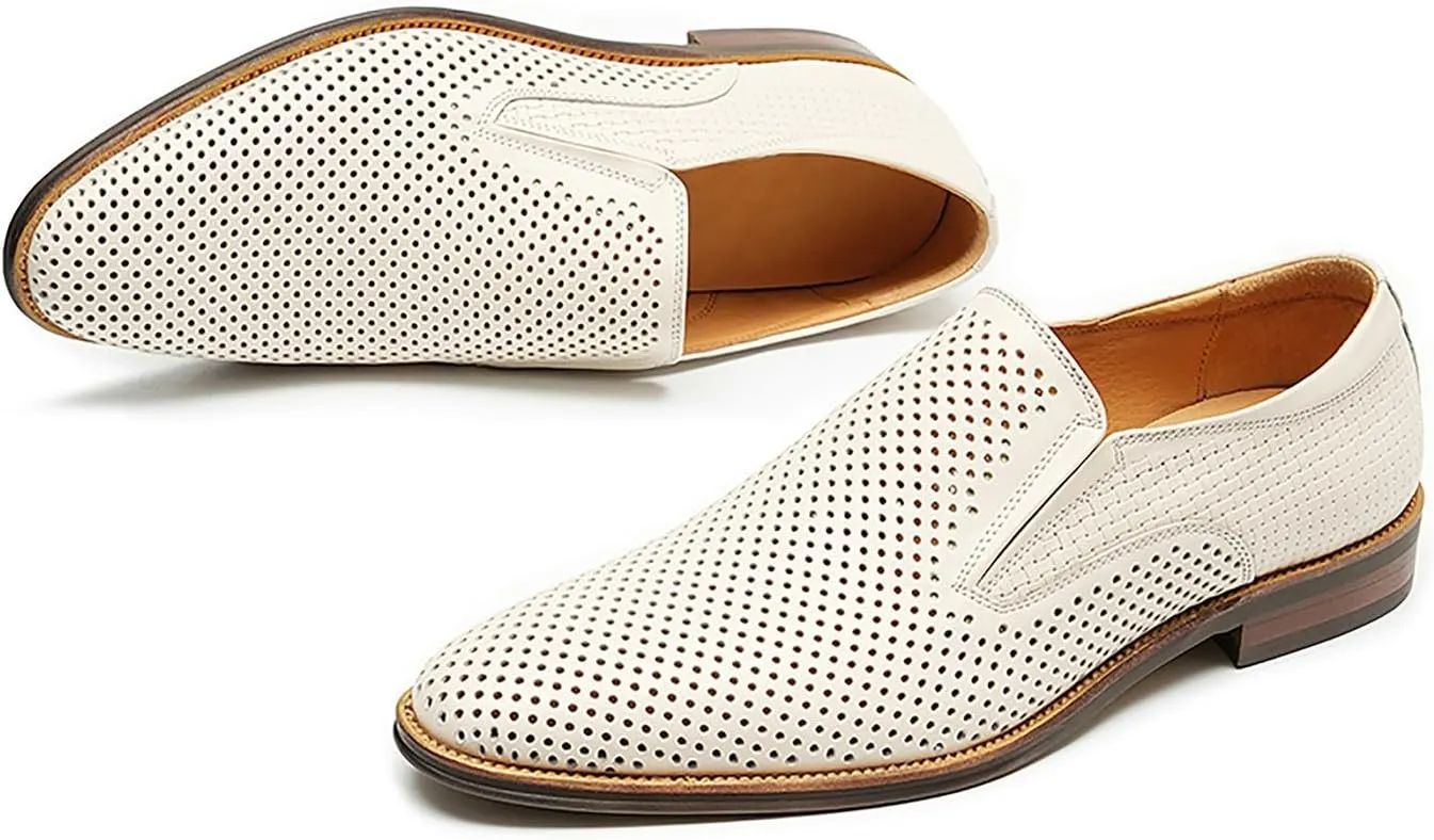 Men's Loafer Slip On Dress Casual Genuine Leather Hollow Penny Loafer Business Formal Summer Walking Shoes