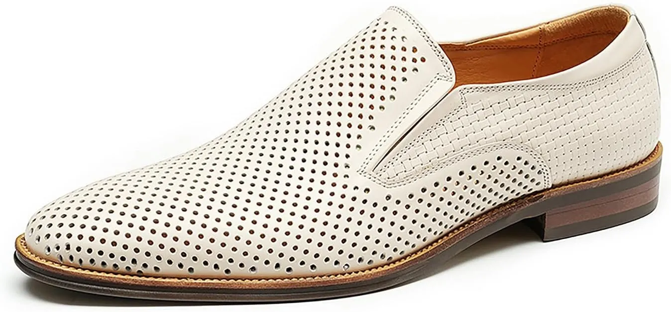 Men's Loafer Slip On Dress Casual Genuine Leather Hollow Penny Loafer Business Formal Summer Walking Shoes