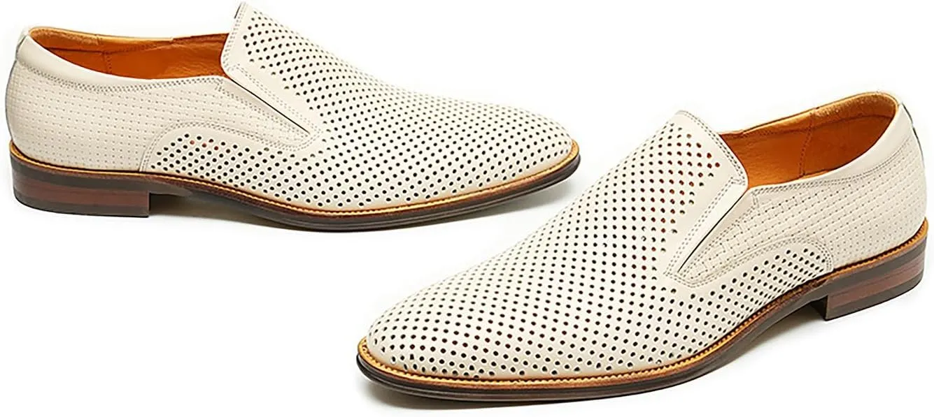 Men's Loafer Slip On Dress Casual Genuine Leather Hollow Penny Loafer Business Formal Summer Walking Shoes