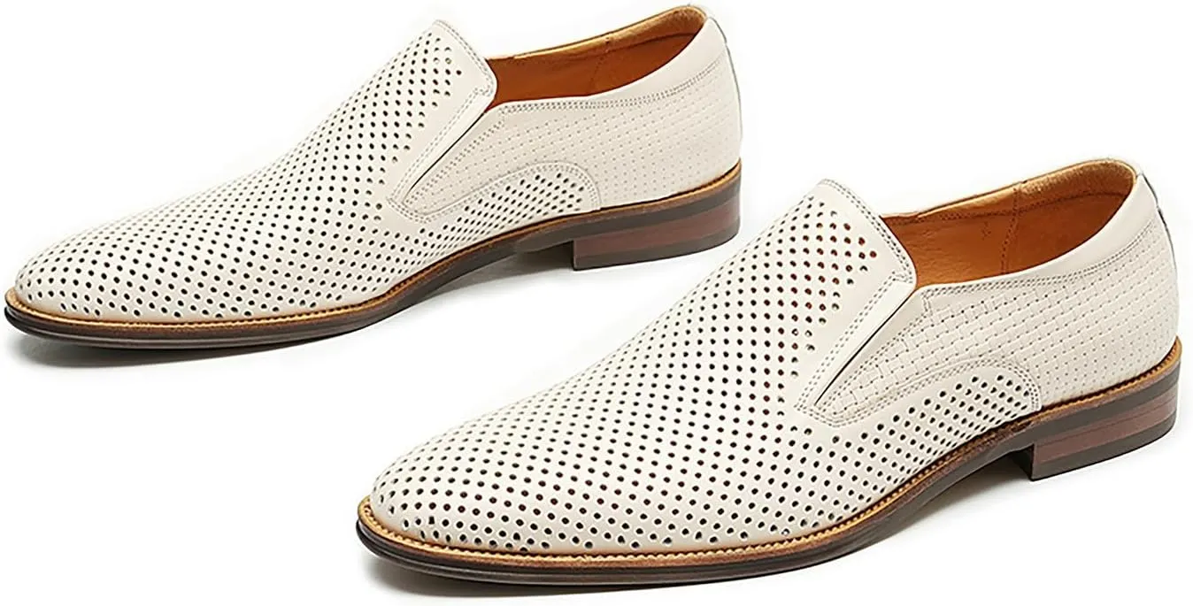 Men's Loafer Slip On Dress Casual Genuine Leather Hollow Penny Loafer Business Formal Summer Walking Shoes