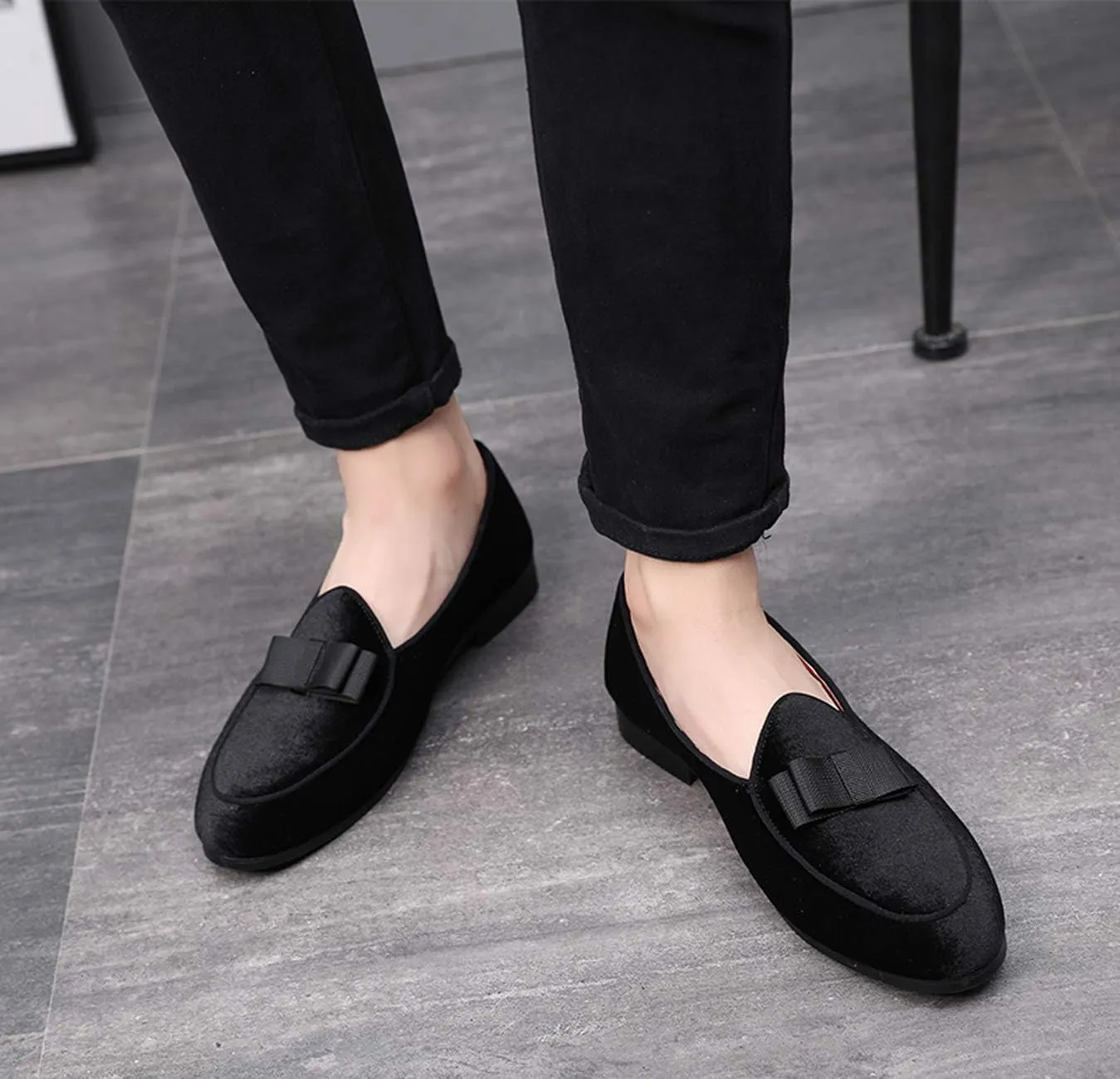 Mens Loafers Driving Shoes for Men Leather Elegant Moccasin Wedding Dress Smoking Slipper Bow Black Blue Red
