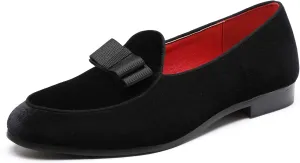 Mens Loafers Driving Shoes for Men Leather Elegant Moccasin Wedding Dress Smoking Slipper Bow Black Blue Red