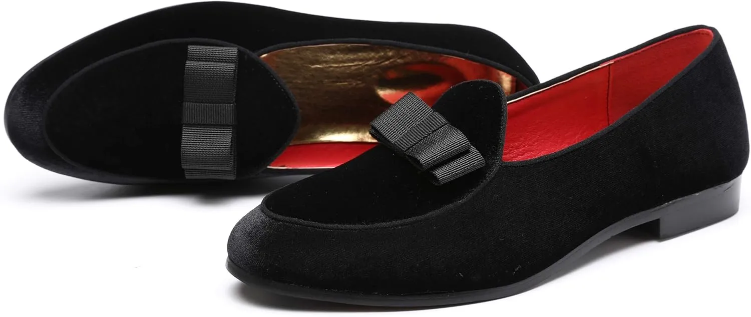 Mens Loafers Driving Shoes for Men Leather Elegant Moccasin Wedding Dress Smoking Slipper Bow Black Blue Red