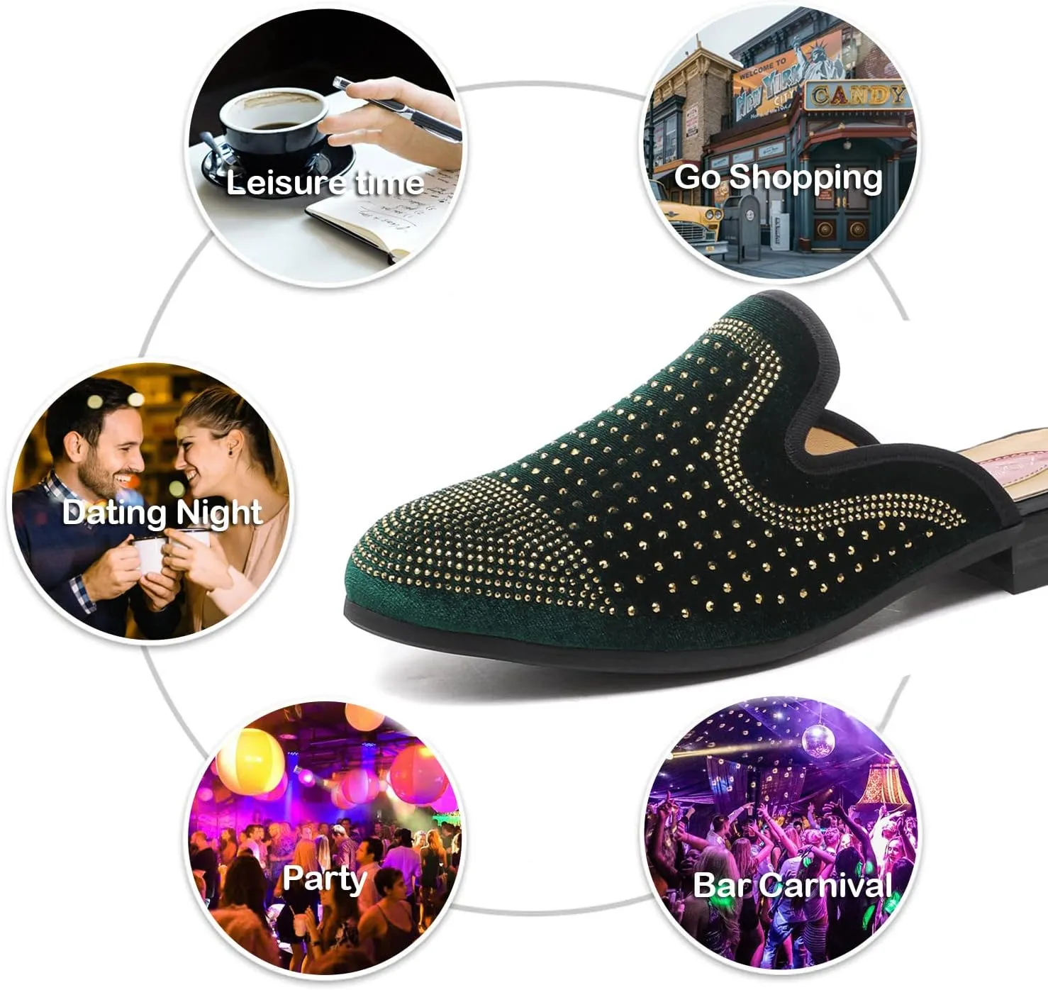 Men's Slip-on Mule Sandals Loafer with Gold Buckle,Fashion Leather Formal Wear Casual Backless Dress Slippers