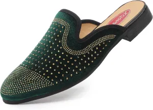 Men's Slip-on Mule Sandals Loafer with Gold Buckle,Fashion Leather Formal Wear Casual Backless Dress Slippers