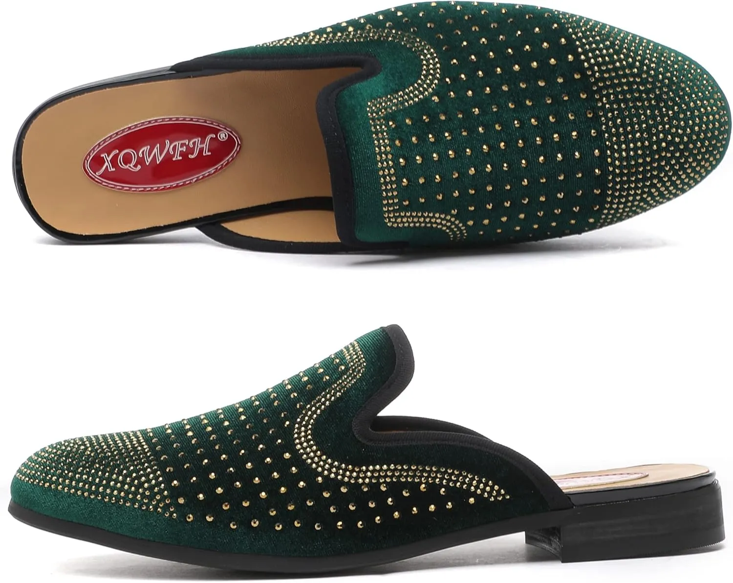 Men's Slip-on Mule Sandals Loafer with Gold Buckle,Fashion Leather Formal Wear Casual Backless Dress Slippers