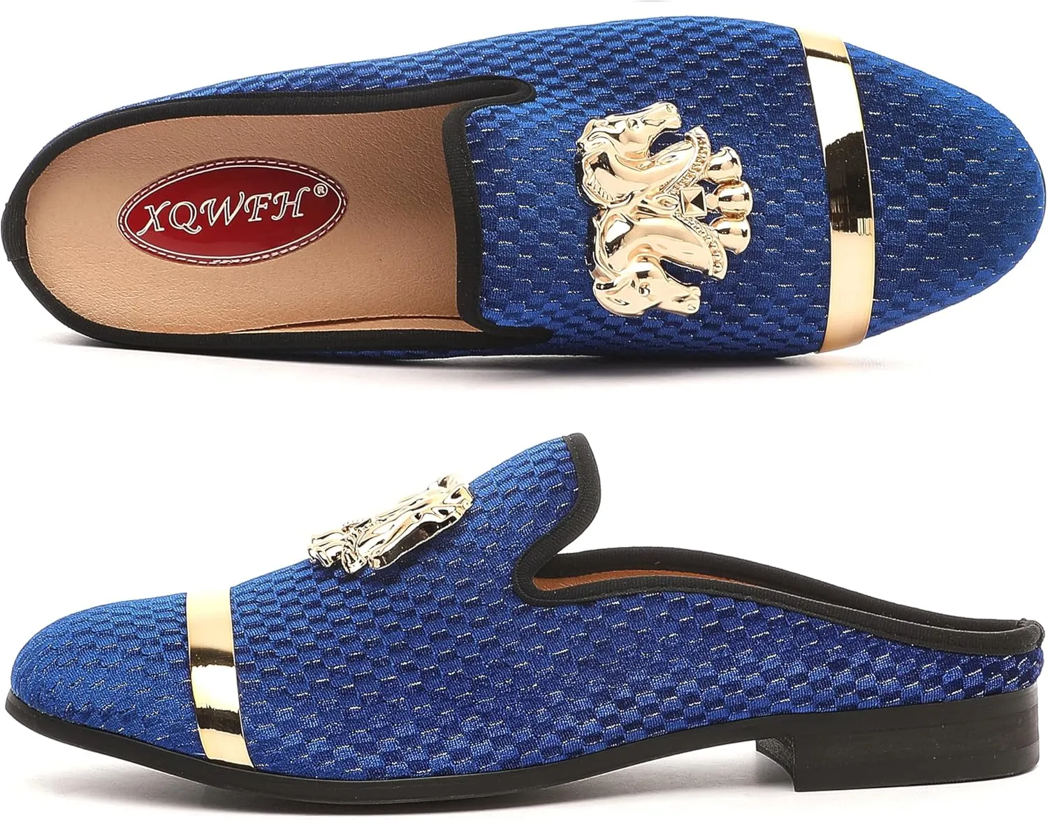 Men's Slip-on Mule Sandals Loafer with Gold Buckle,Fashion Leather Formal Wear Casual Backless Dress Slippers
