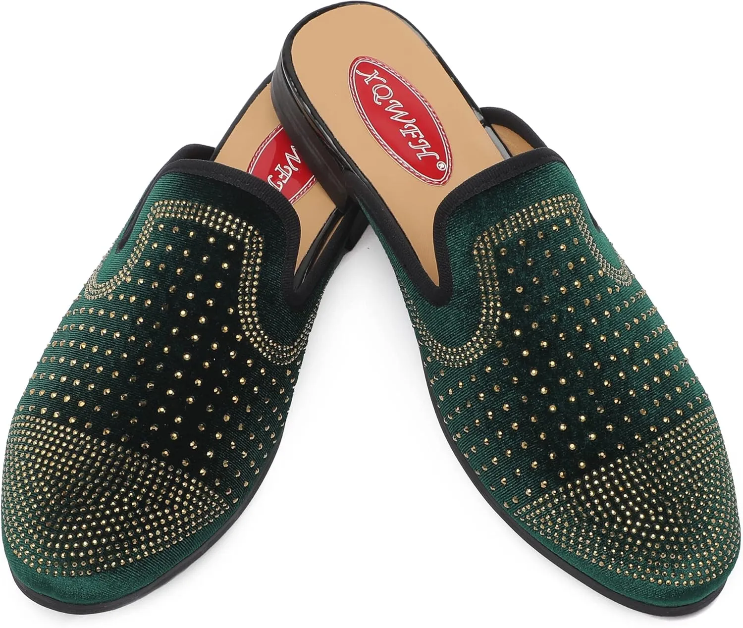 Men's Slip-on Mule Sandals Loafer with Gold Buckle,Fashion Leather Formal Wear Casual Backless Dress Slippers