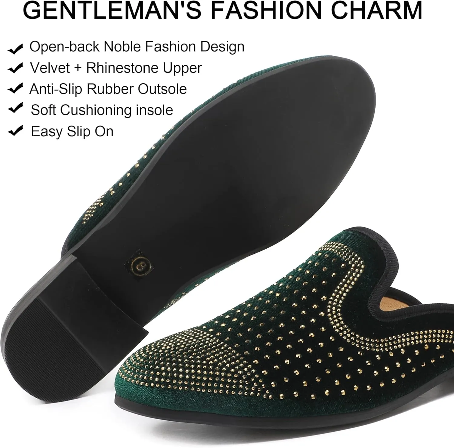 Men's Slip-on Mule Sandals Loafer with Gold Buckle,Fashion Leather Formal Wear Casual Backless Dress Slippers